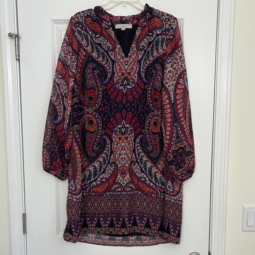LOFT Paisley Print Mini Dress in Red, Navy, Purple
